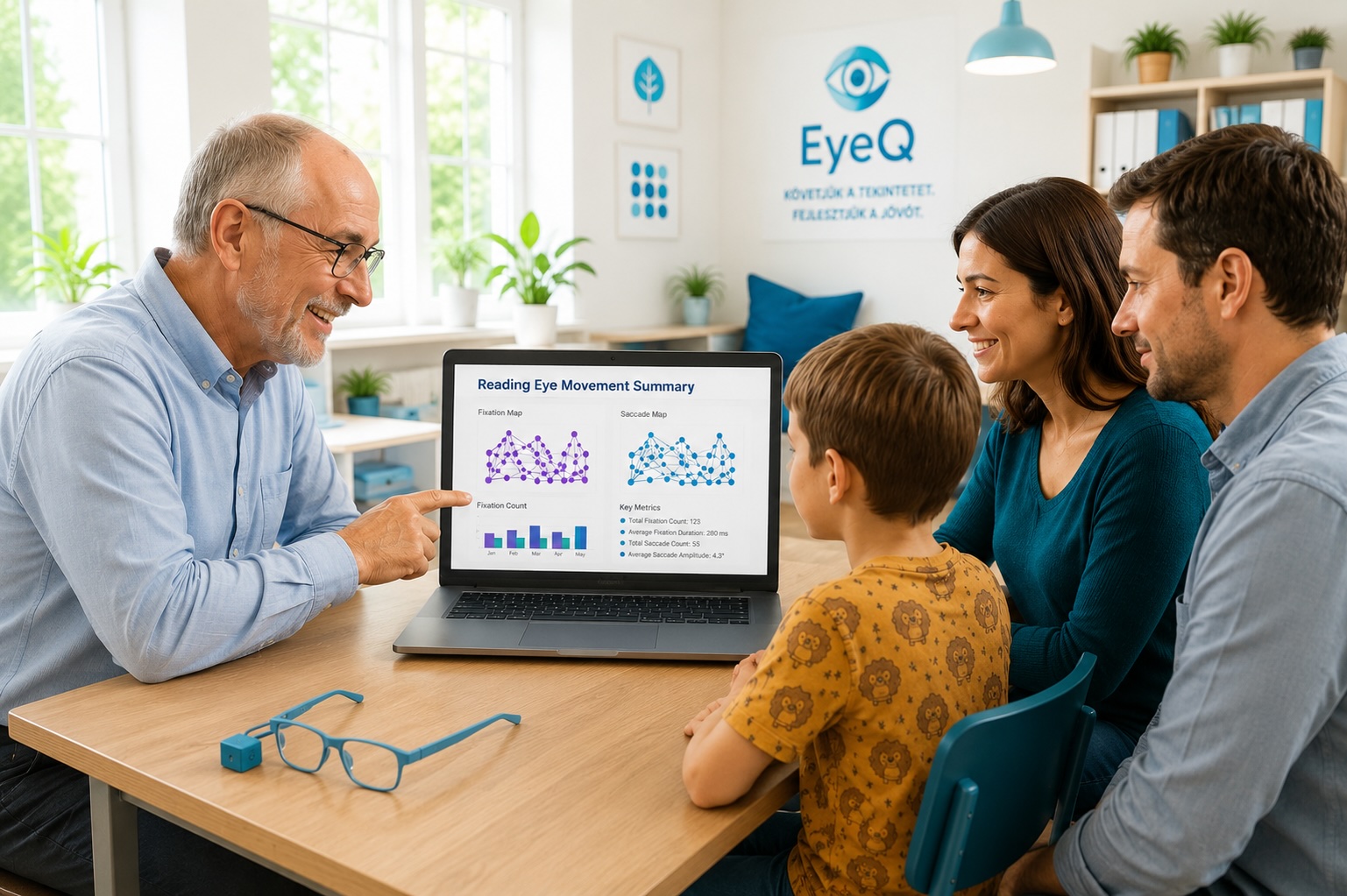 Szakember az EyeQ mérési riport értelmezése közben